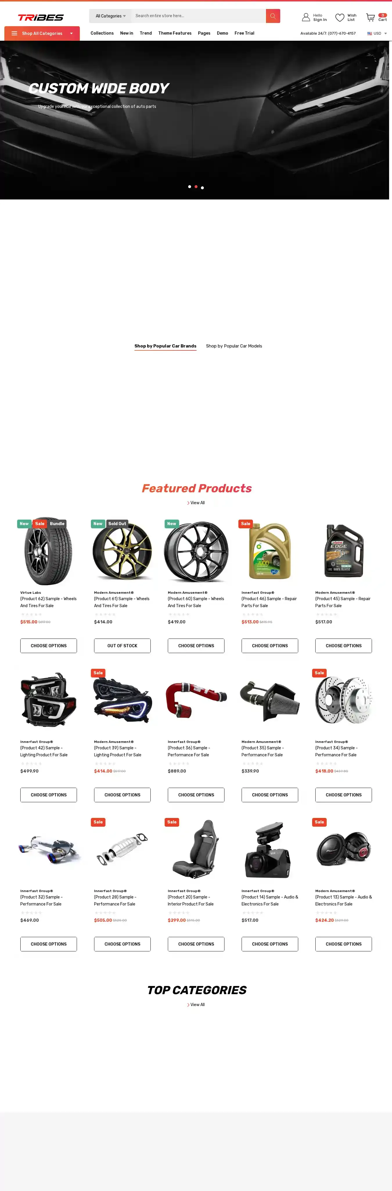 Tribes Automotive home page on desktop