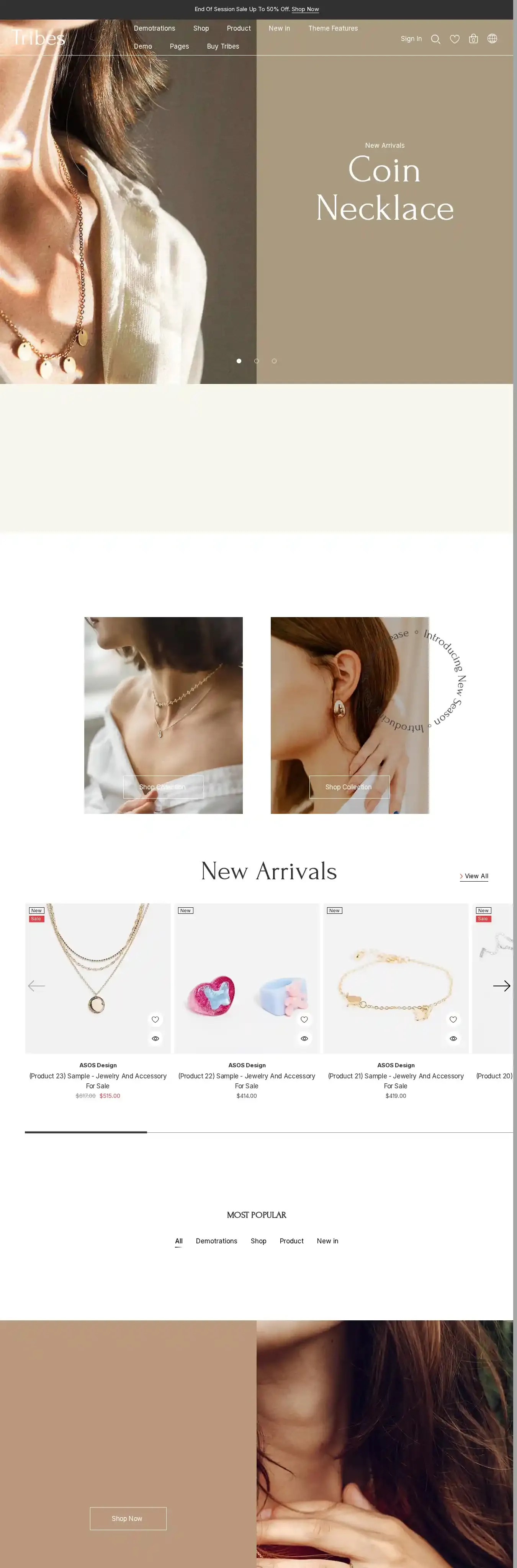 Tribes Jewelry home page on desktop