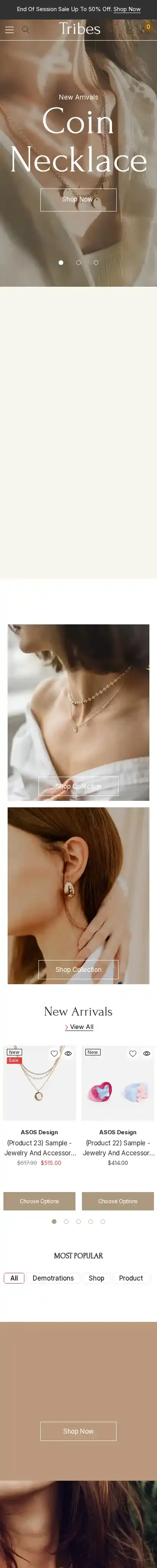 Tribes Jewelry home page on mobile