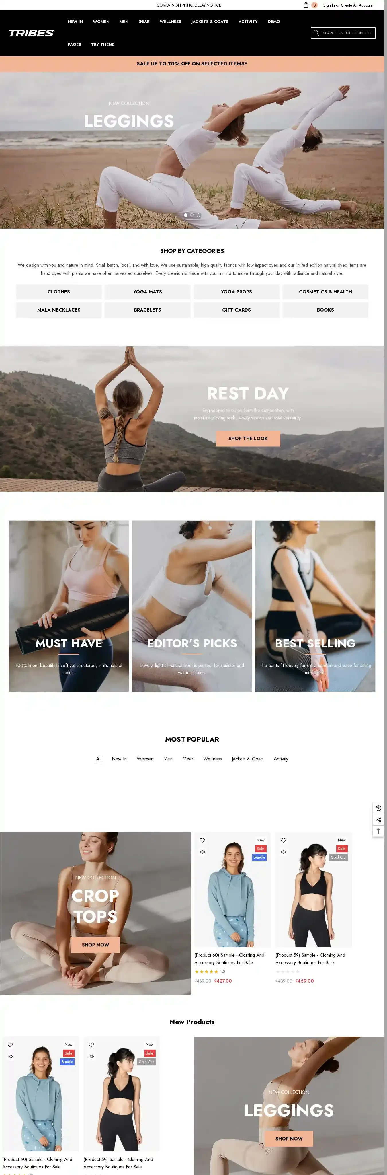 Tribes Yoga home page on desktop