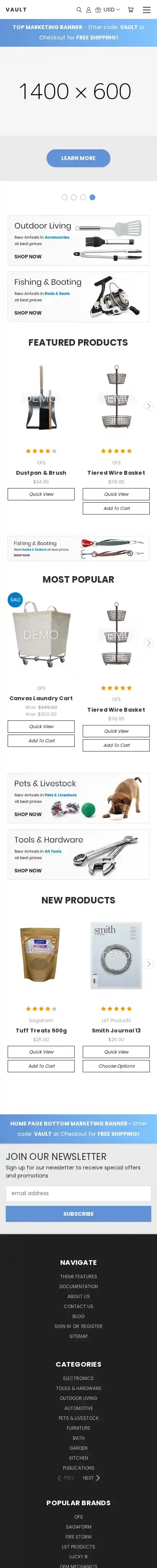 Vault Cool home page on mobile
