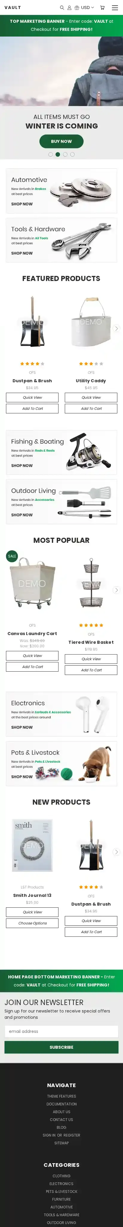 Vault Natural home page on mobile