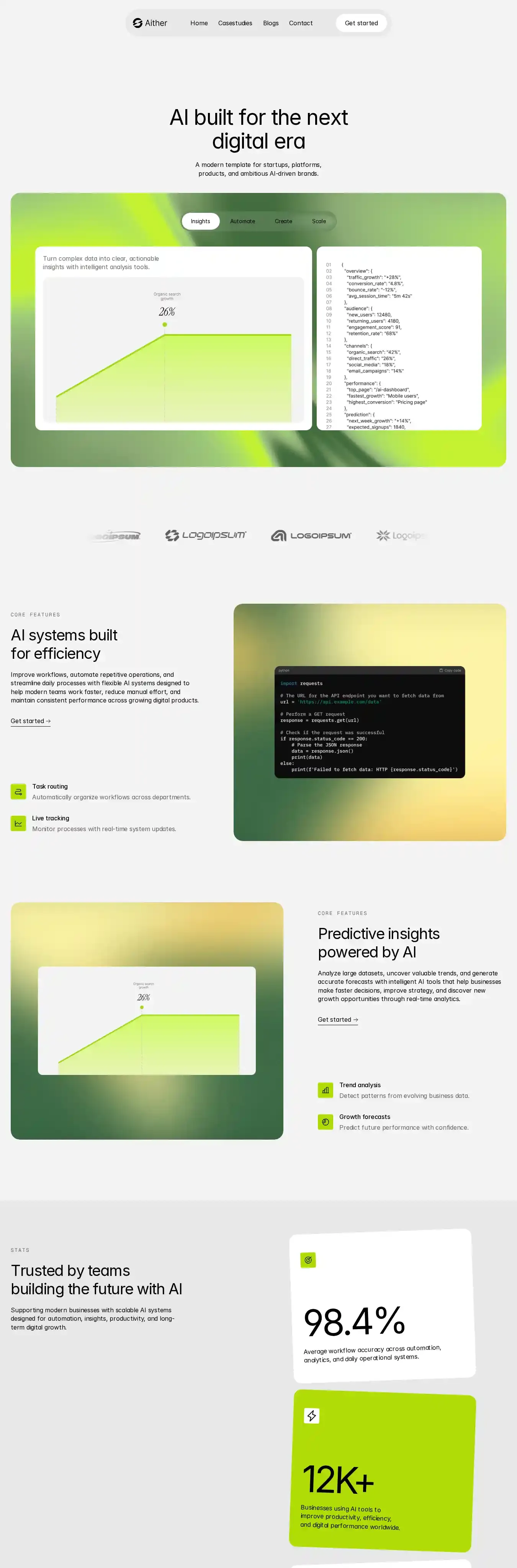 Aither home page on desktop
