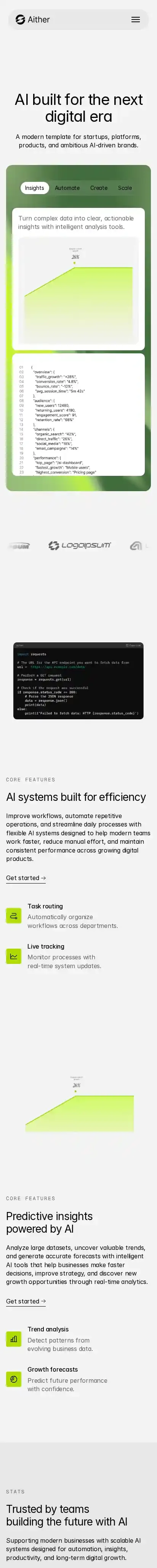 Aither home page on mobile