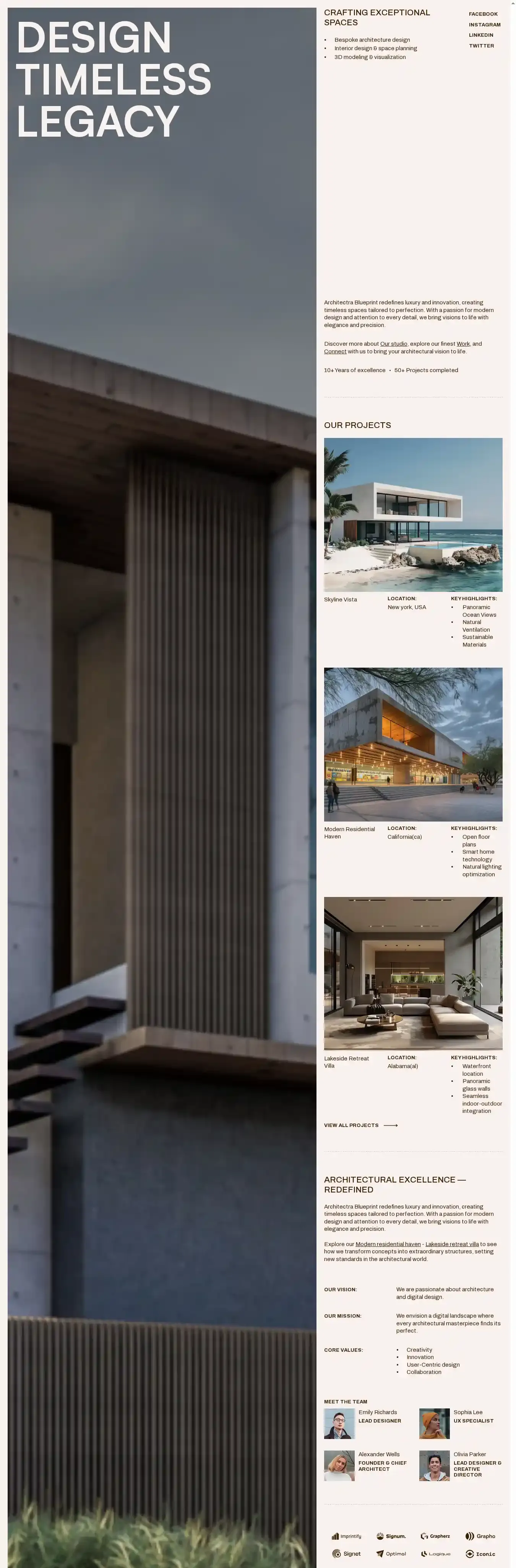 Architectra home page on desktop