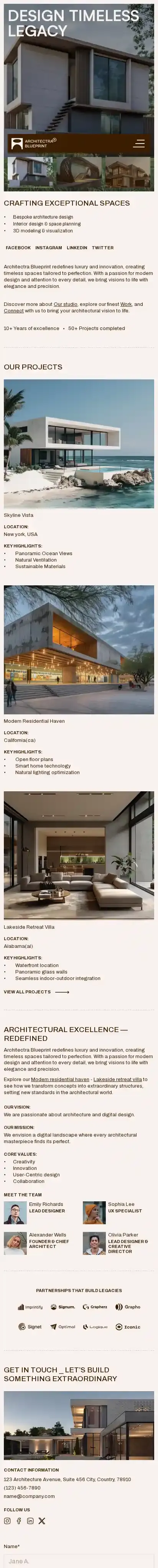 Architectra home page on mobile