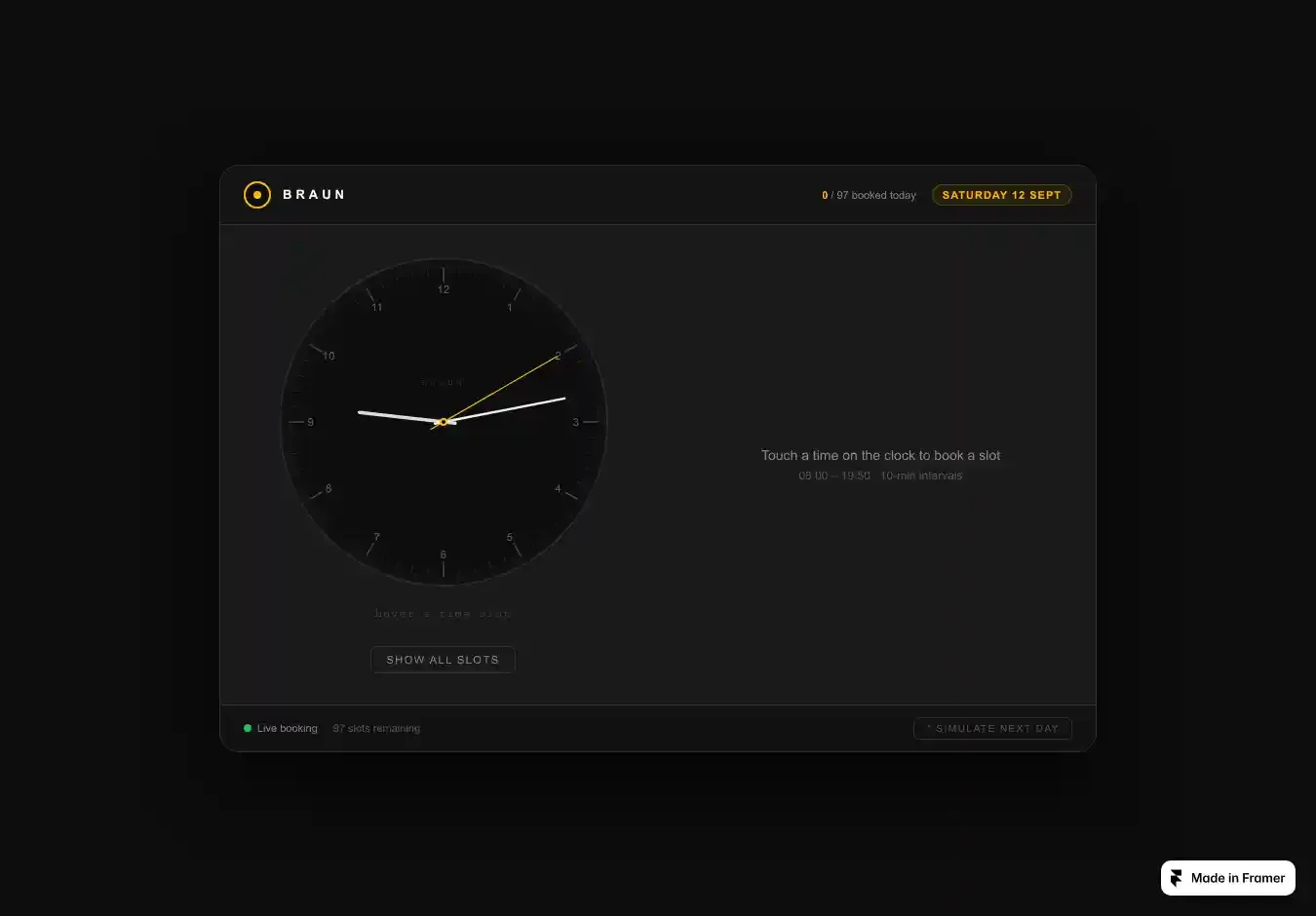 BraunClock home page on desktop