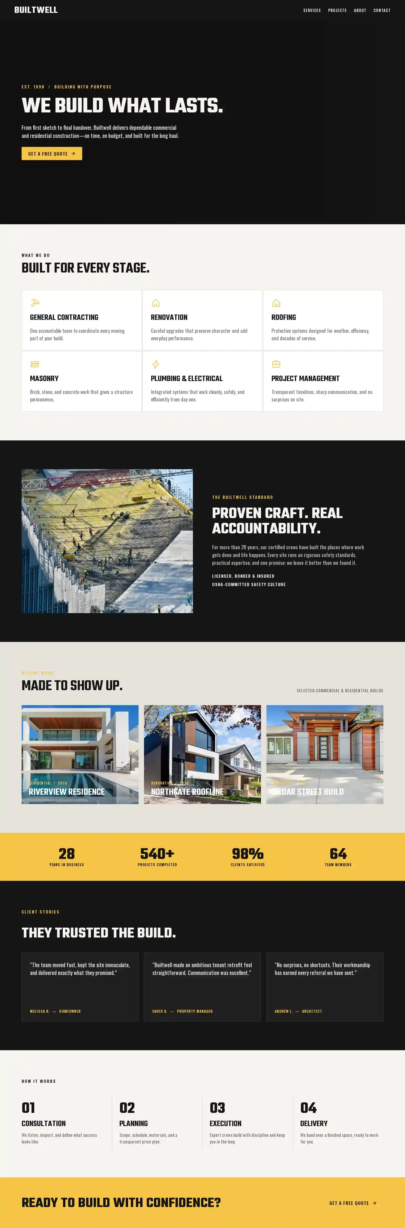 Builtwell home page on desktop