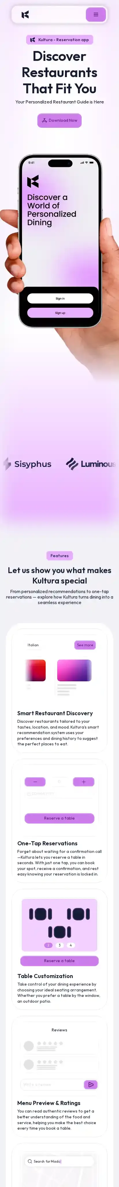 Kultura home page on mobile