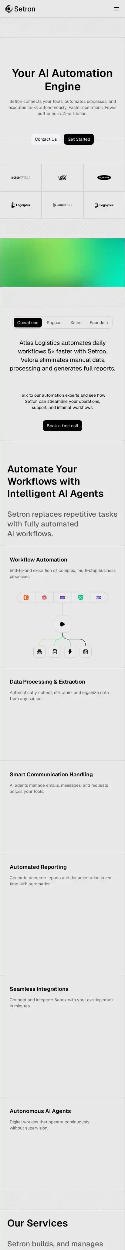 Setron home page on mobile