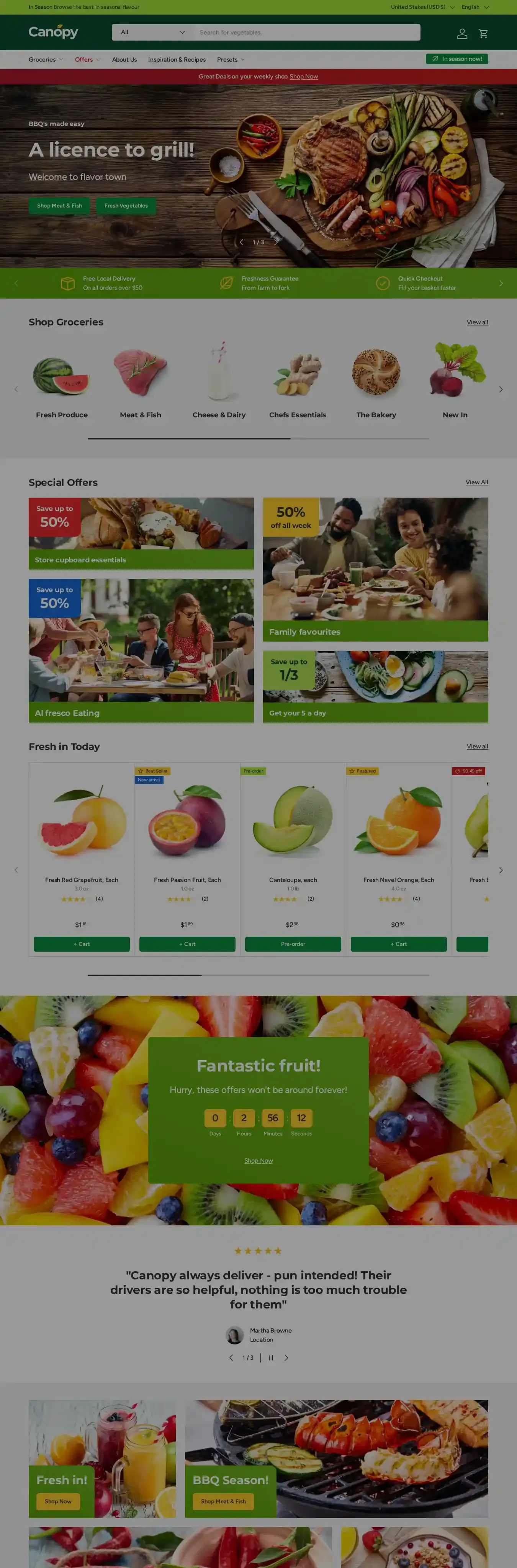 Canopy home page on desktop