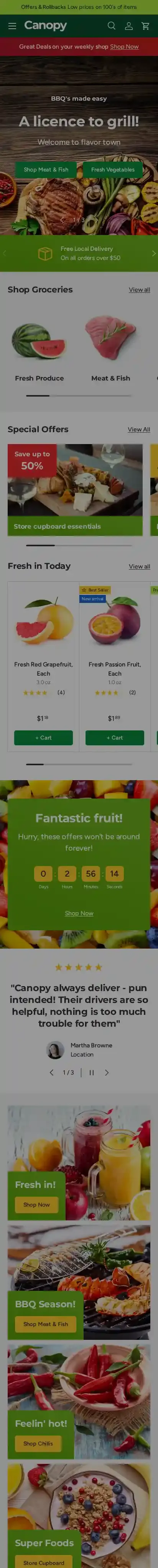 Canopy home page on mobile