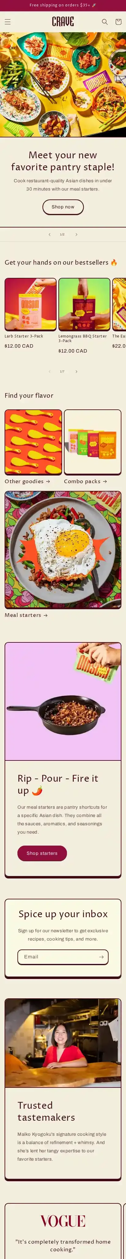 Crave home page on mobile