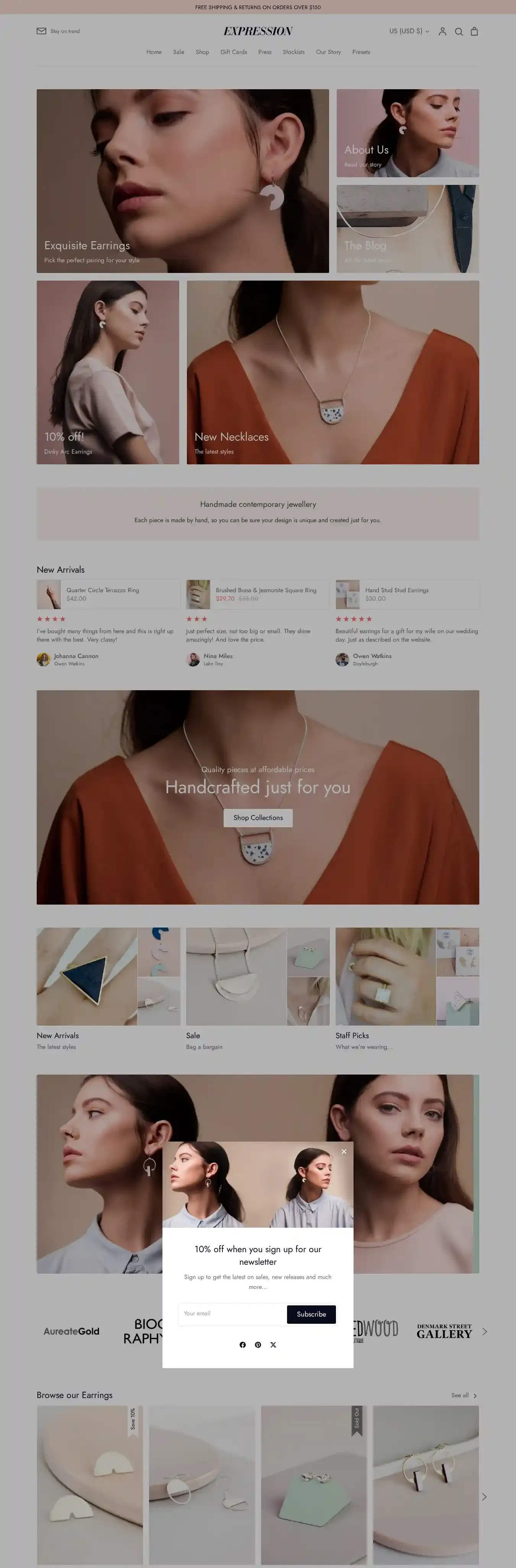 Expression home page on desktop