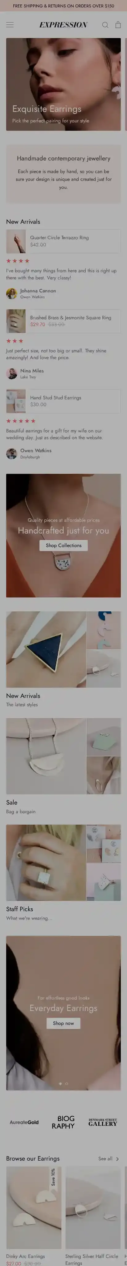 Expression home page on mobile