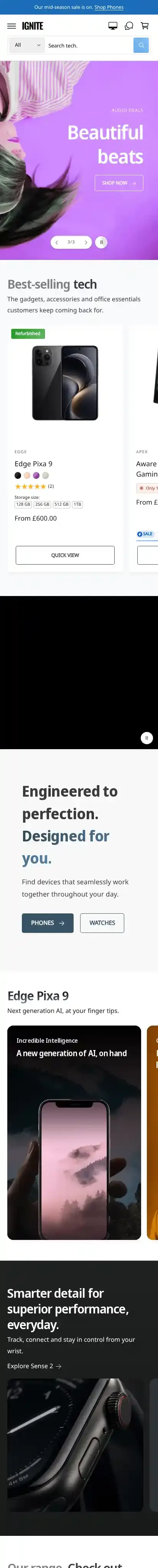 Ignite home page on mobile