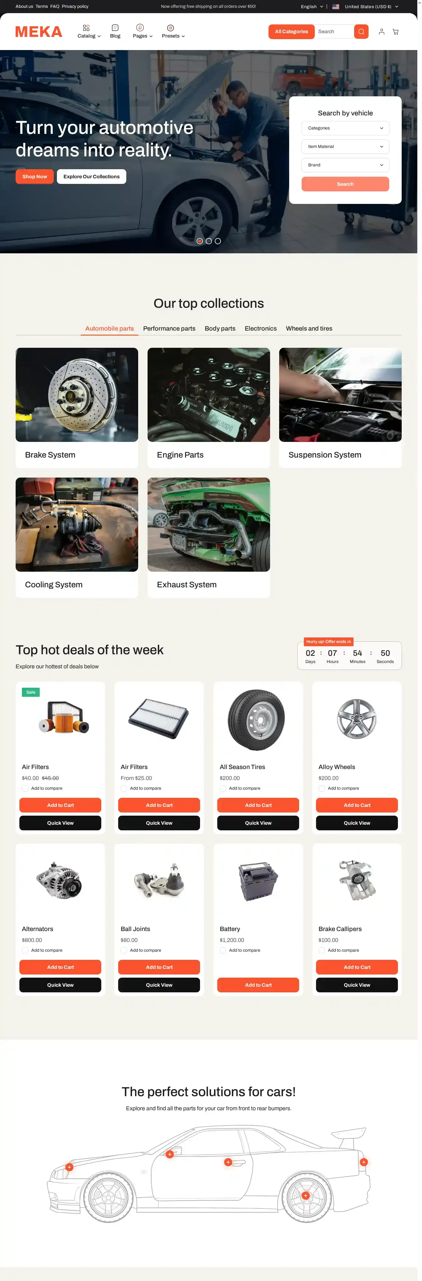 Meka home page on desktop