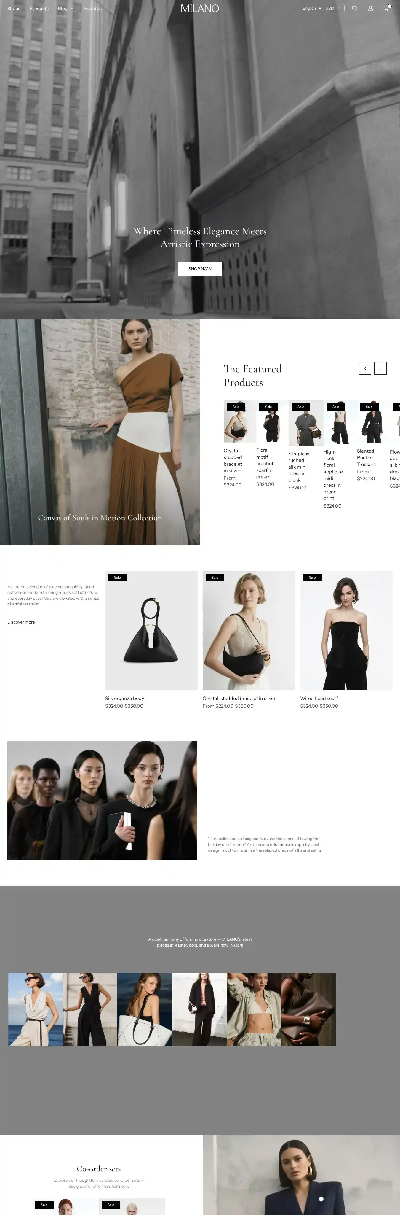 Milano home page on desktop
