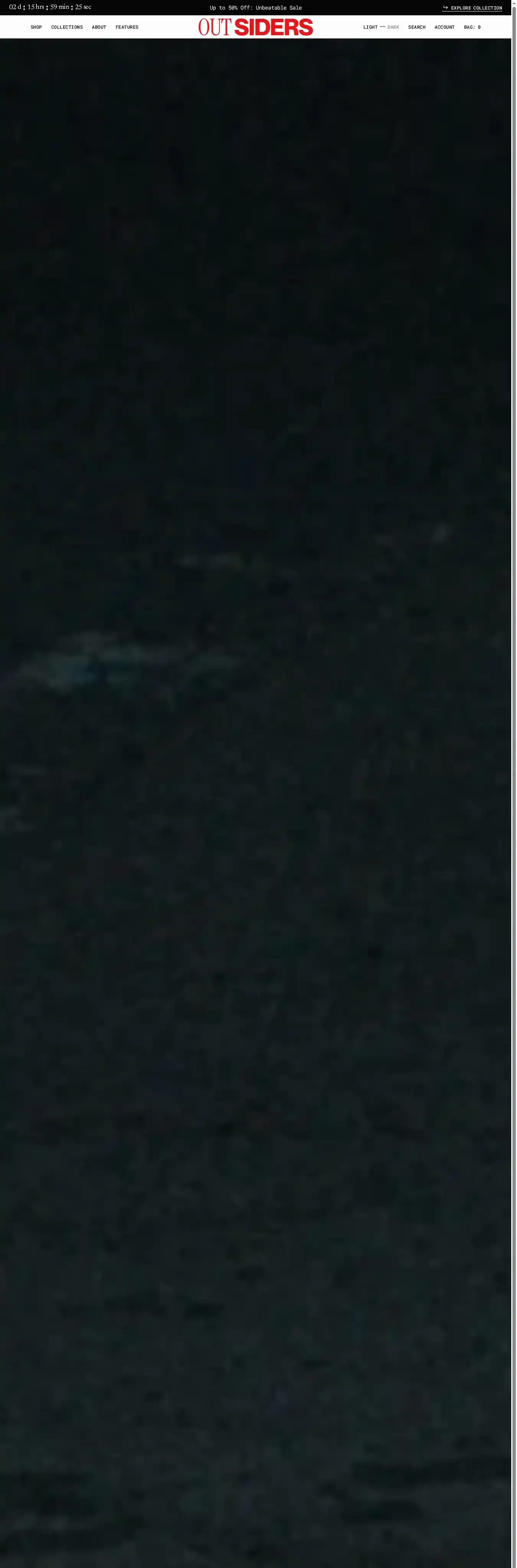 Outsiders home page on desktop