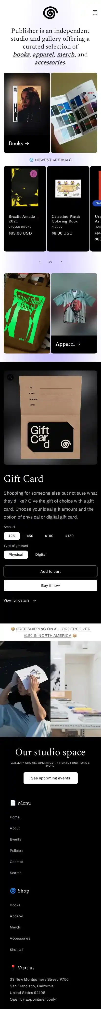 Publisher home page on mobile