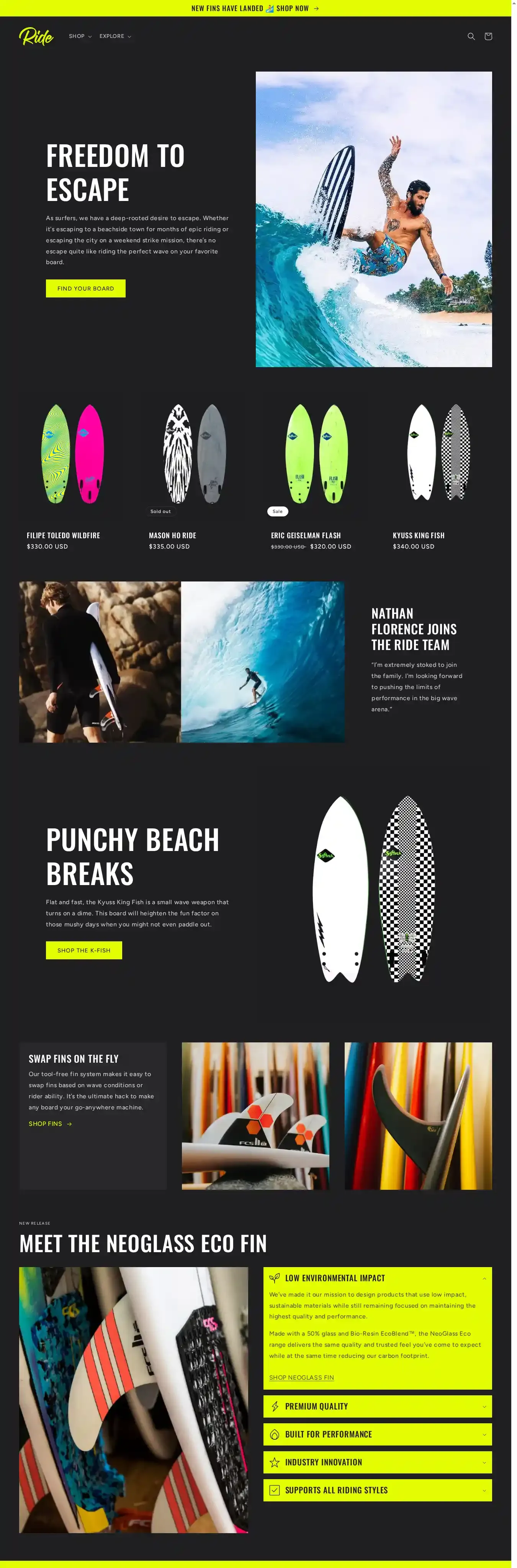Ride home page on desktop
