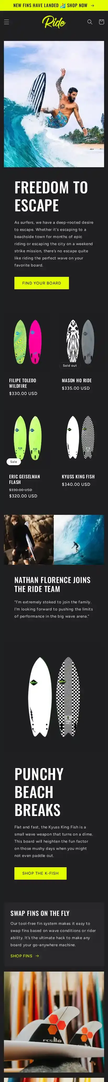 Ride home page on mobile