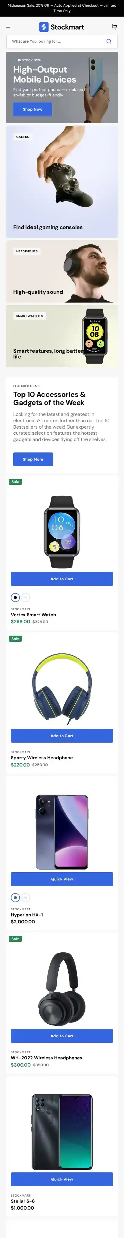 Stockmart home page on mobile