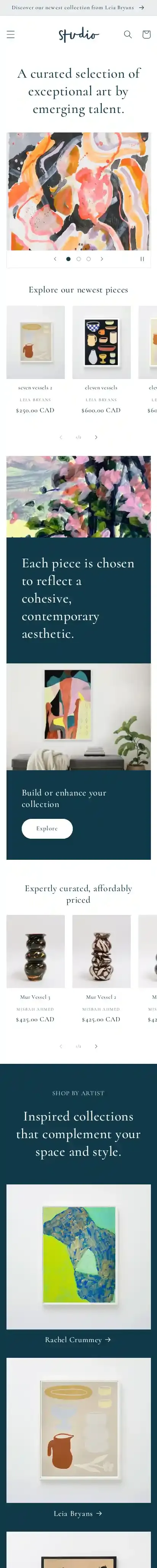 Studio home page on mobile