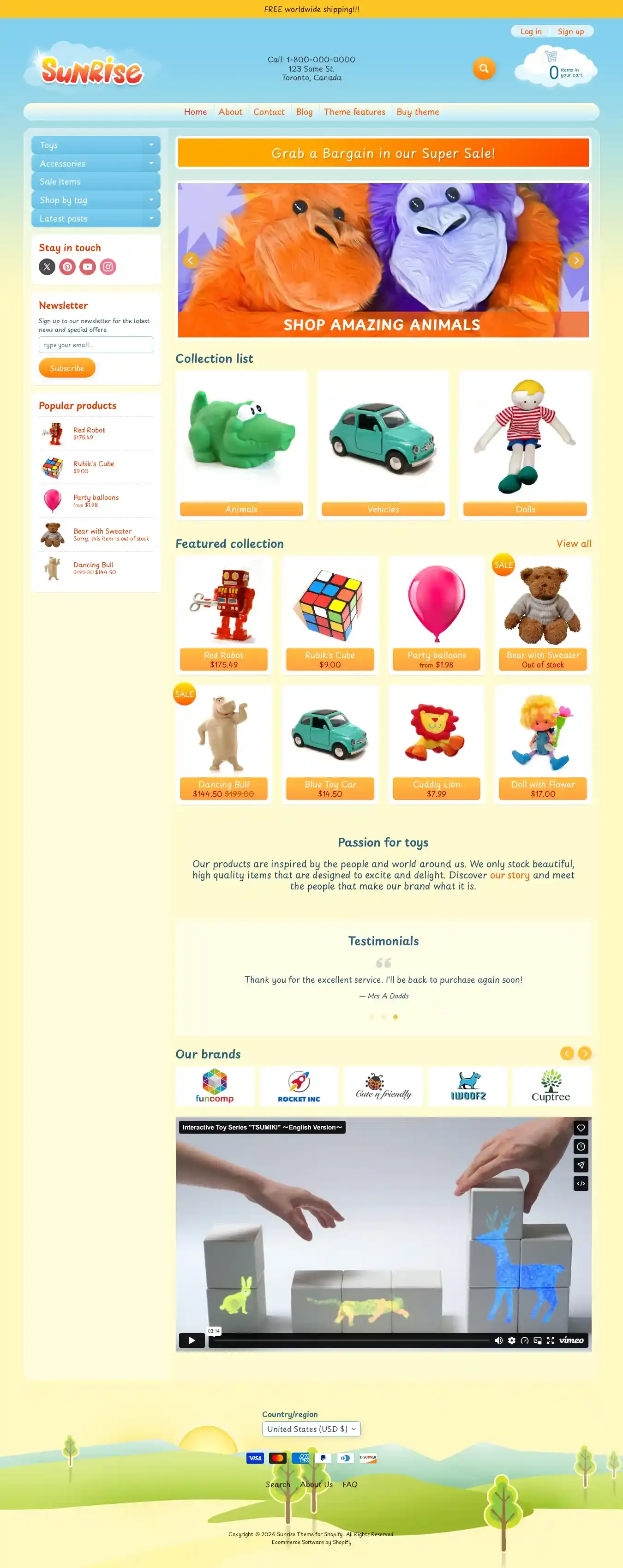 Sunrise home page on desktop