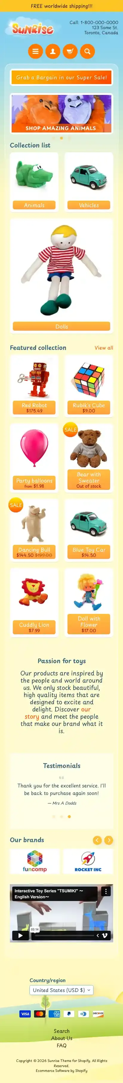 Sunrise home page on mobile