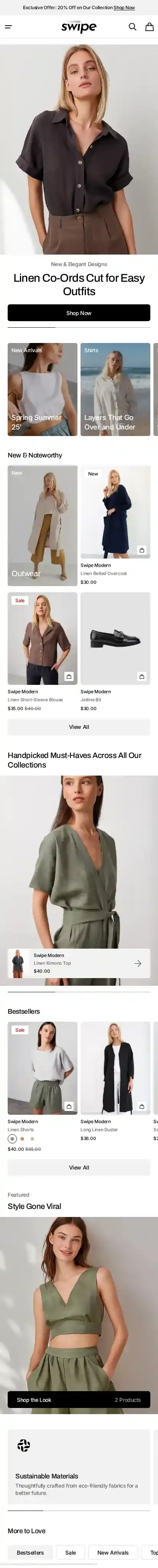 Swipe home page on mobile