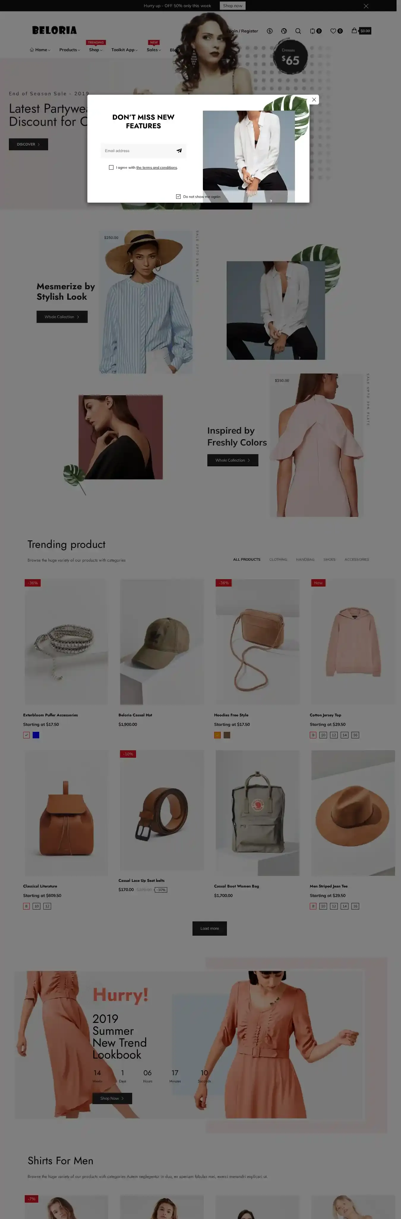 Beloria home page on desktop