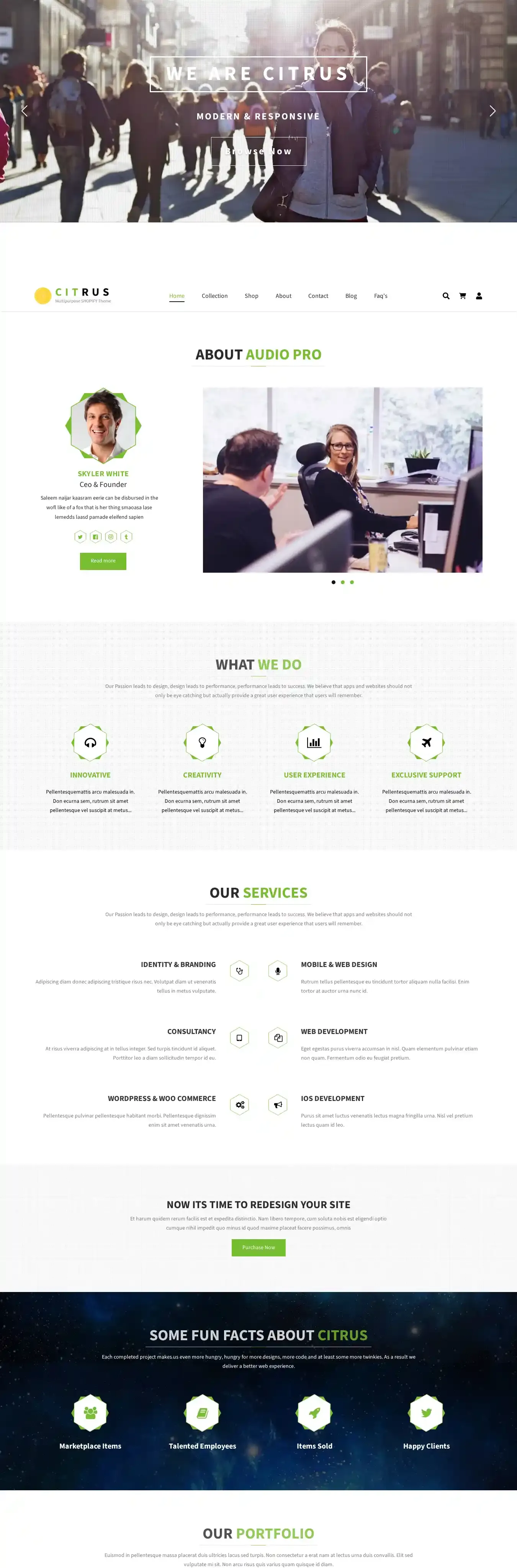 Citrus home page on desktop