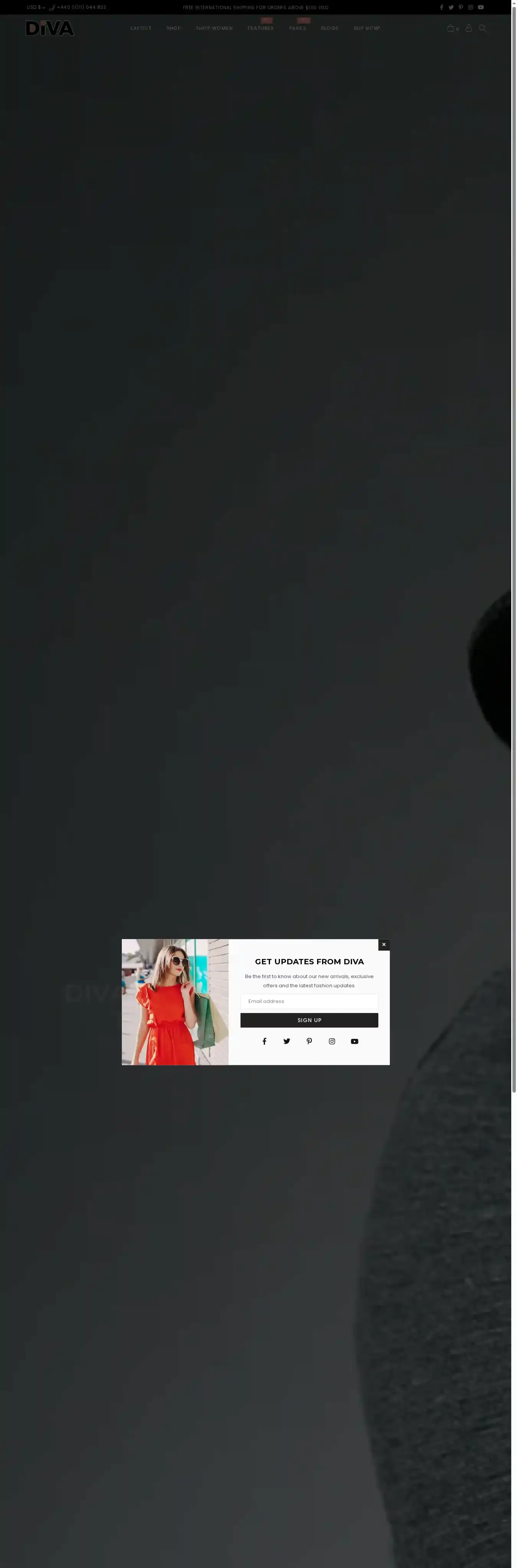 Diva home page on desktop