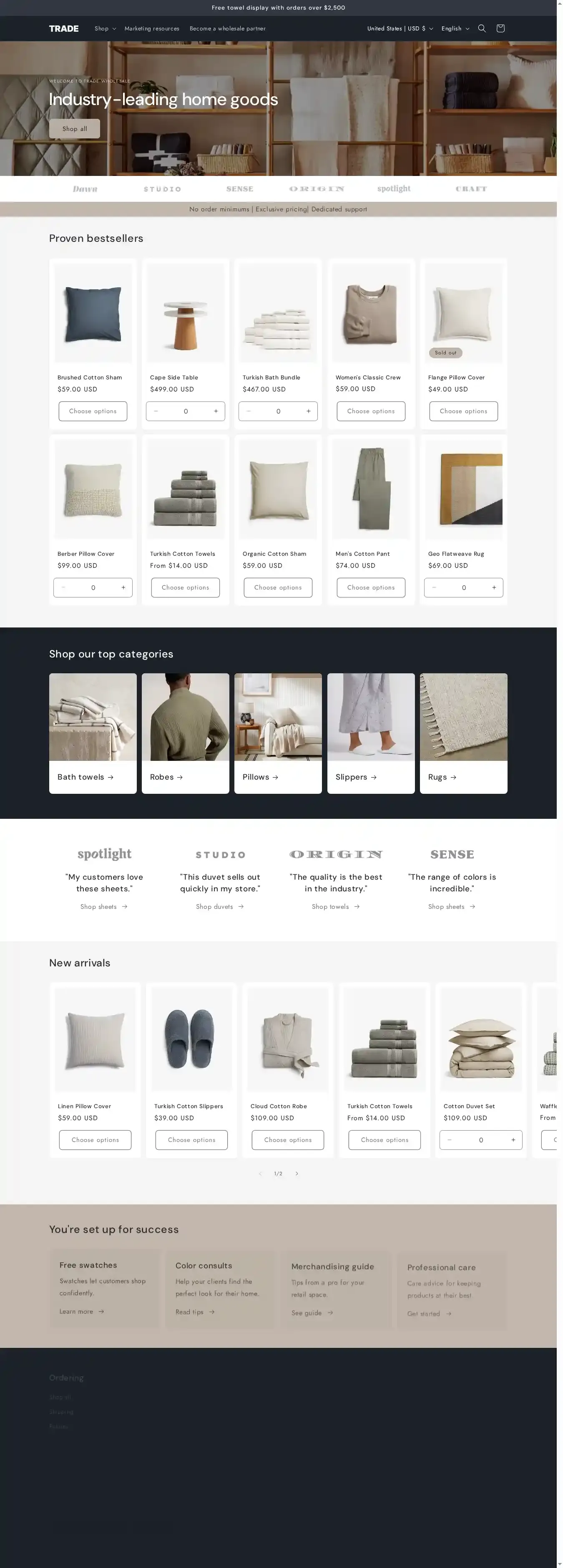 Trade home page on desktop