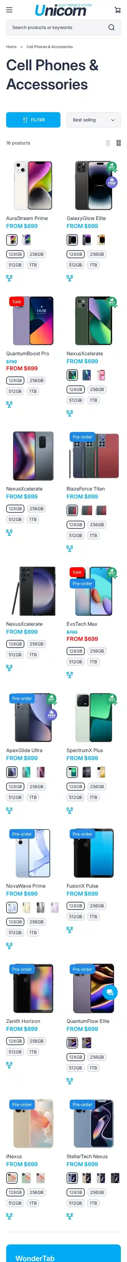 Unicorn home page on mobile
