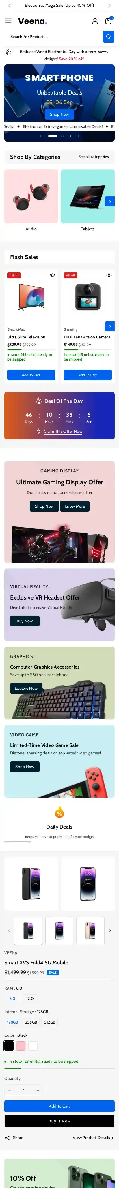 Veena home page on mobile