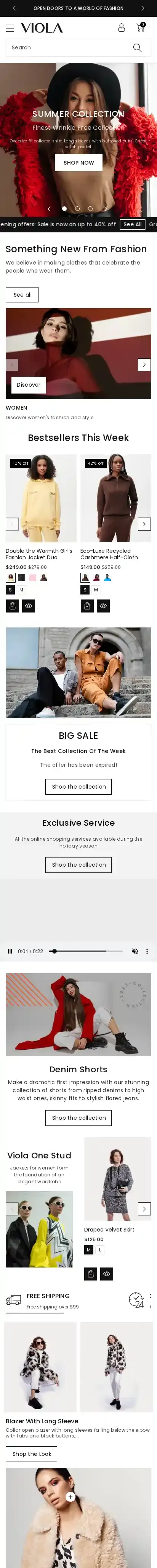 Viola home page on mobile