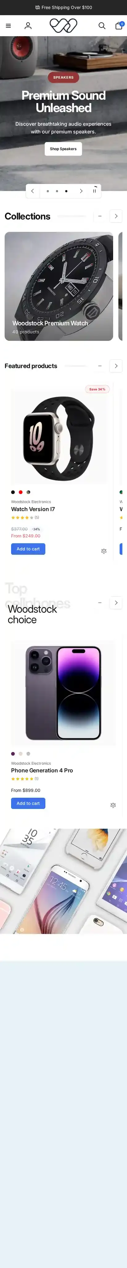 Woodstock home page on mobile