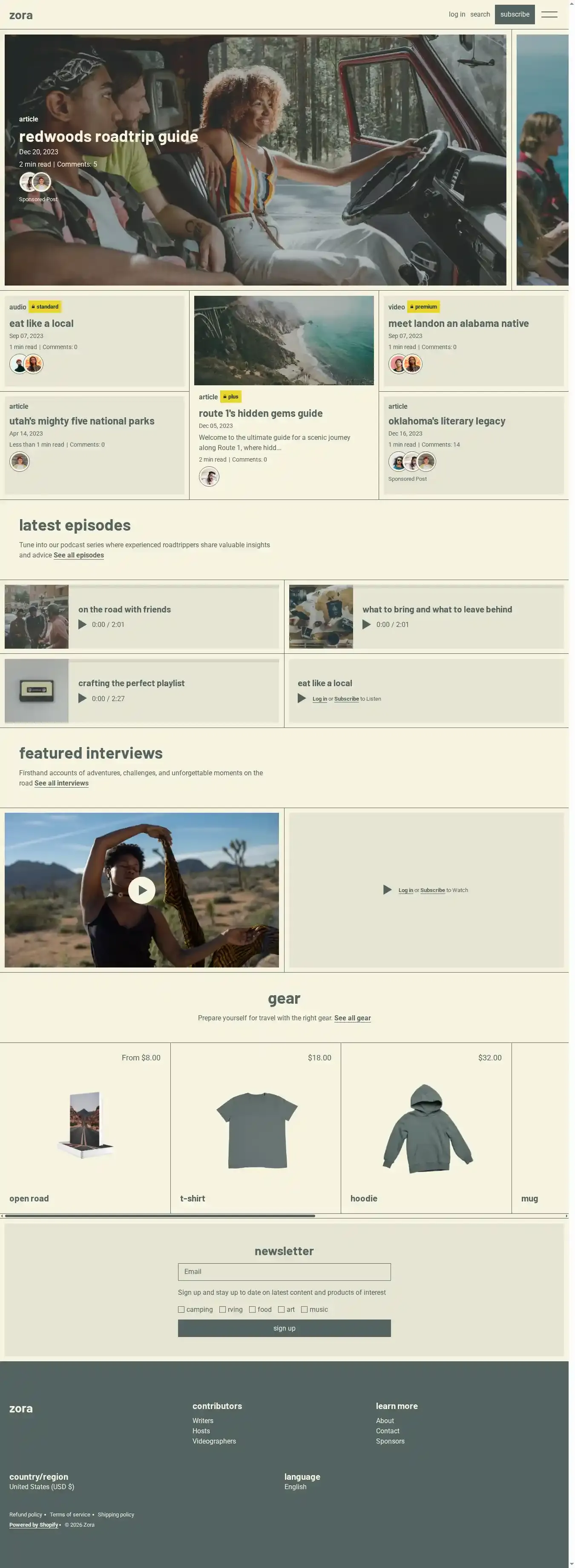 Zora home page on desktop