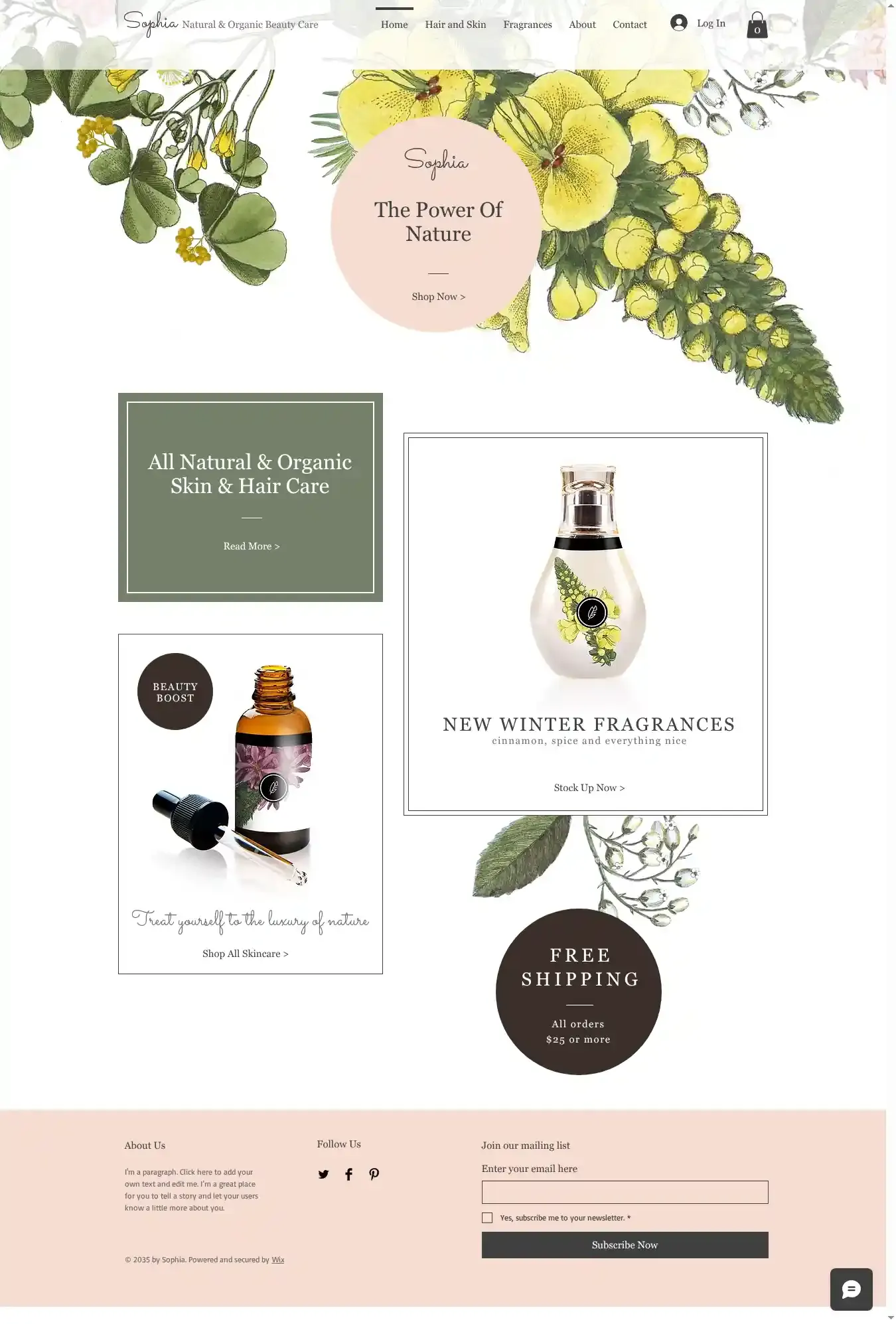 Natural Cosmetics Shop home page on desktop