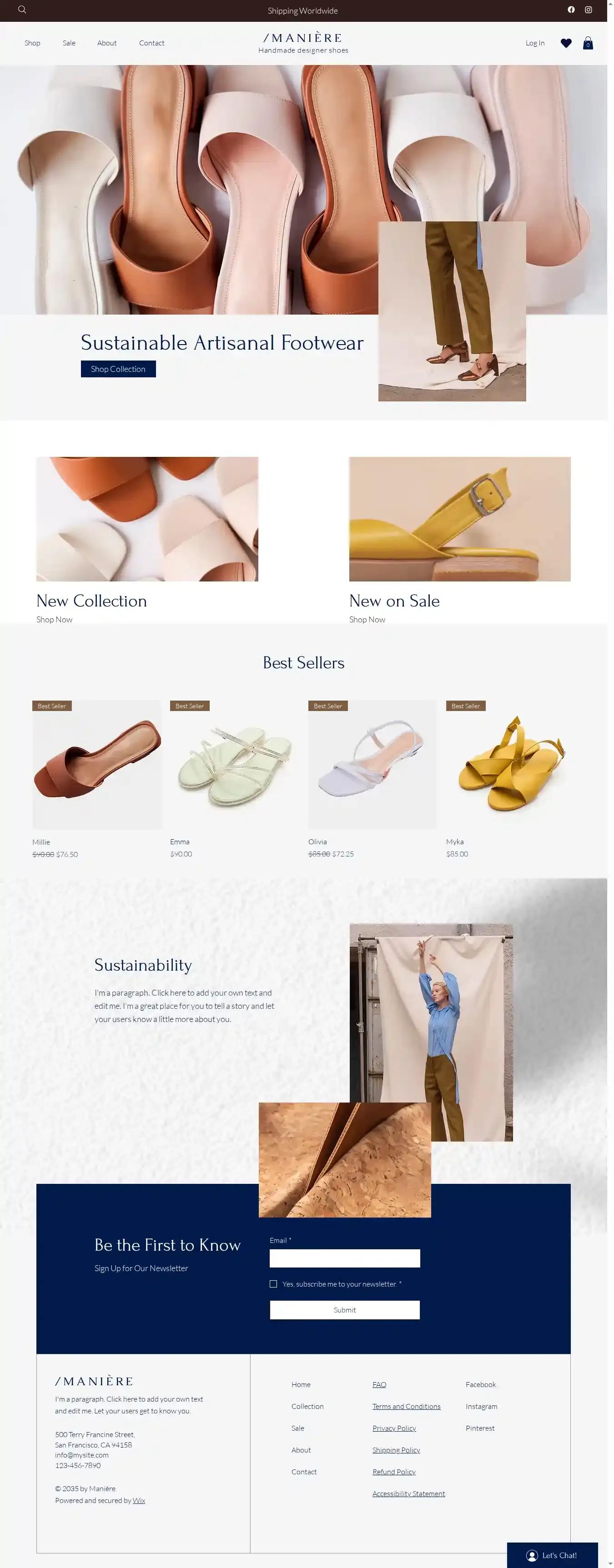 Shoe Store home page on desktop