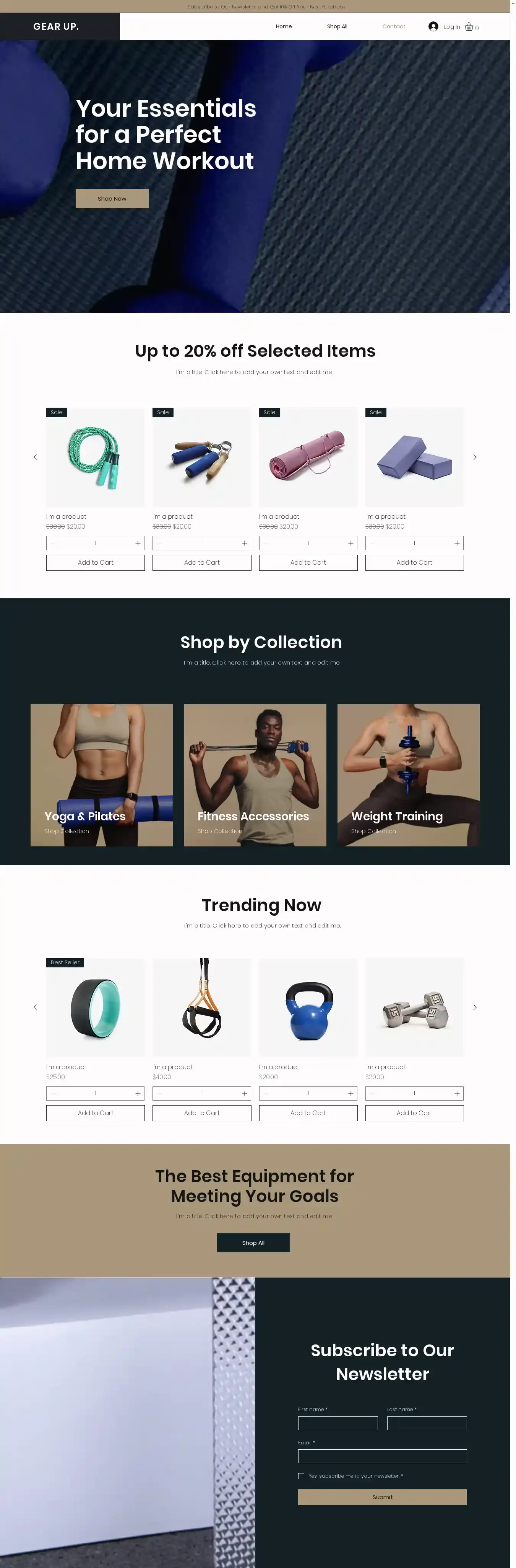 Sporting Goods Store home page on desktop
