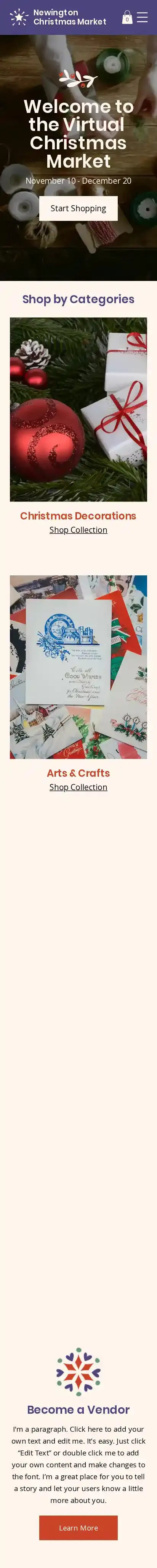 Online Christmas Market home page on mobile