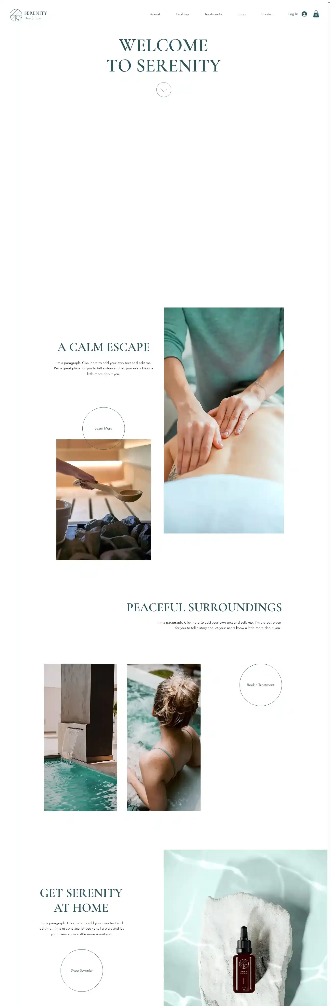Spa home page on desktop