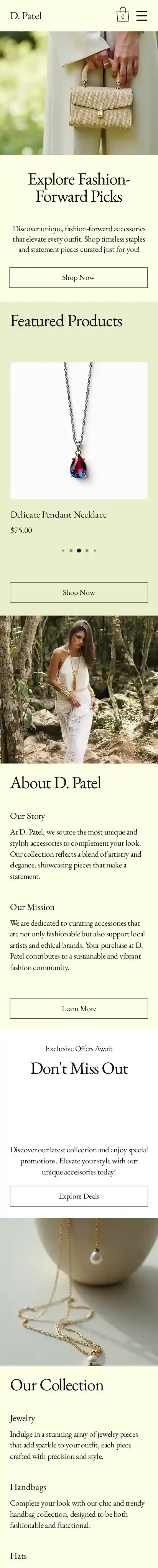 Accessories Store (Elegant) home page on mobile
