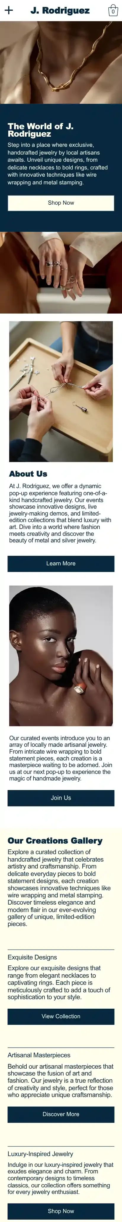 Jewelry Pop-Up Shop (Vibrant) home page on mobile