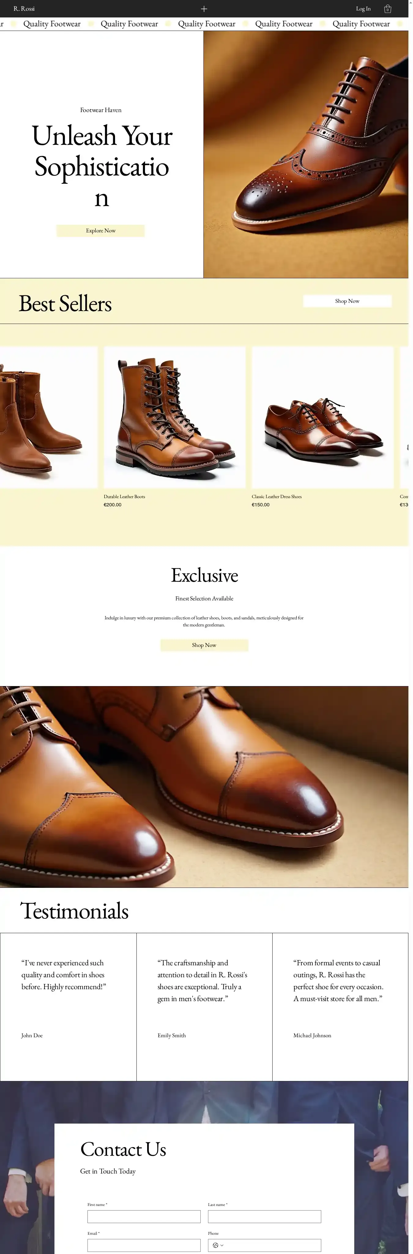Men's Shoe Shop (Sleek) home page on desktop