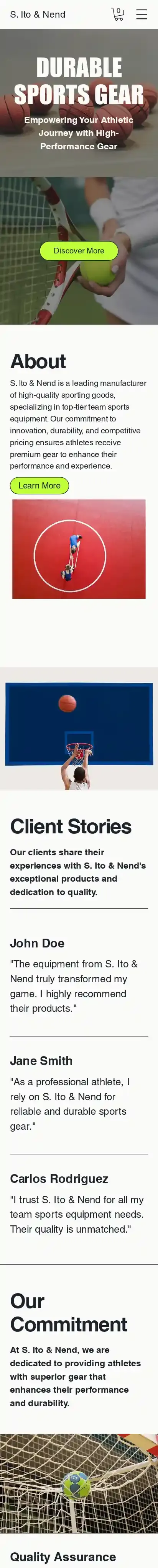 Sporting Goods Manufacturer (Clean) home page on mobile