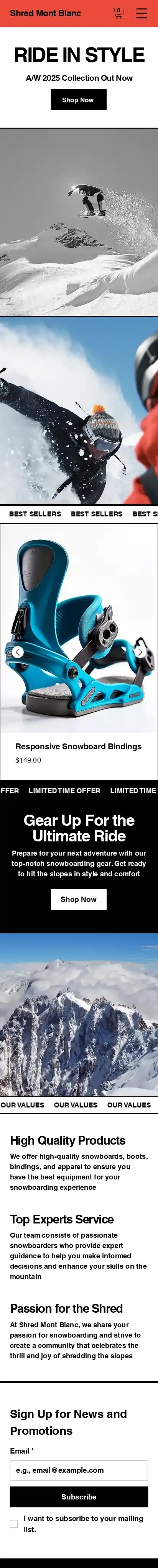 Snowboard Shop (Edgy) home page on mobile